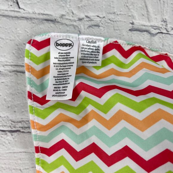 Boppy Elephant Lovey Baby Security Blanket Aqua Finger Puppet Chevron Satin Back - Picture 5 of 8